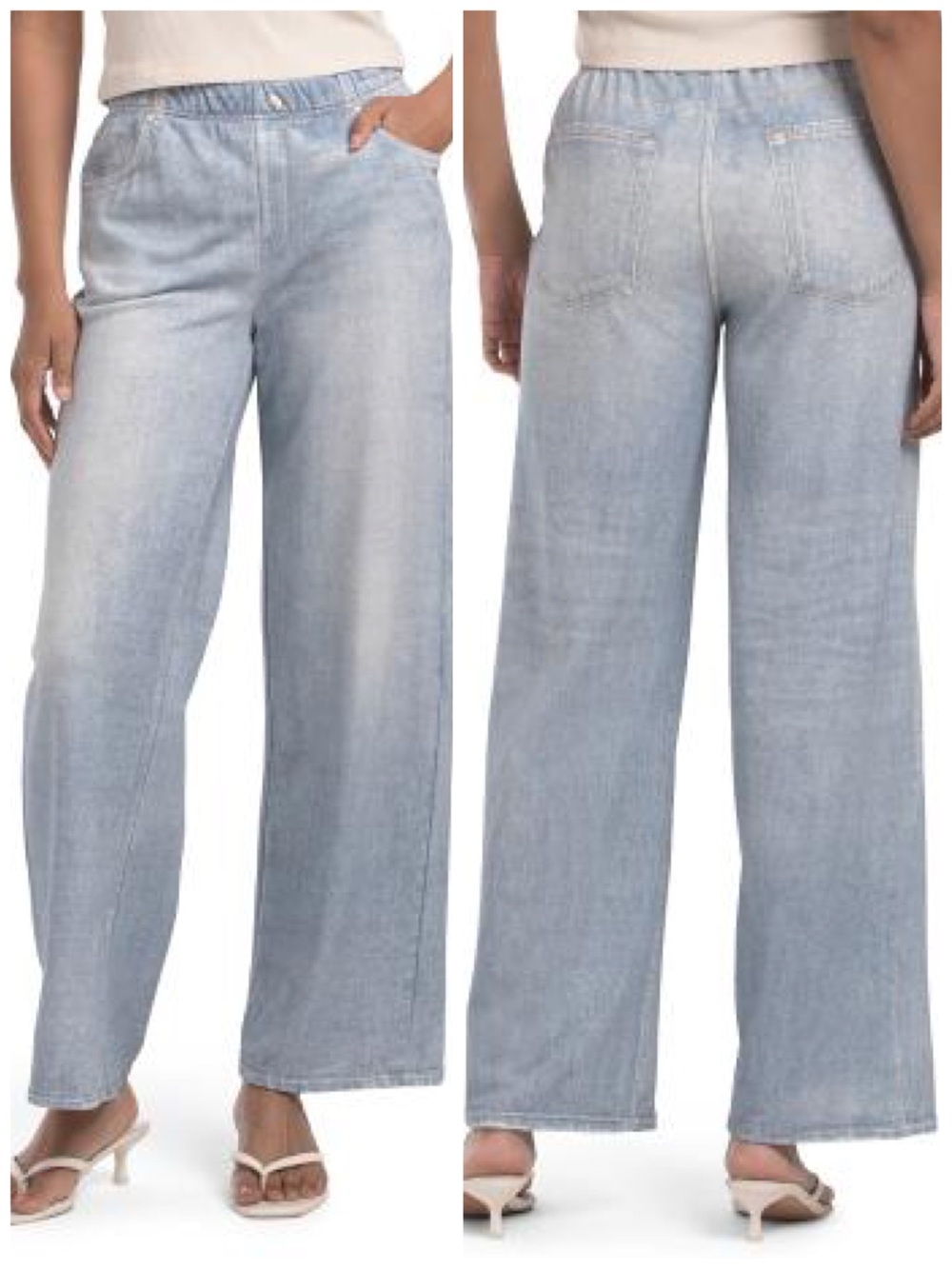 ECRU Women’s Size L Light Wash Faux Denim Wide Leg Pull On Pants Jeans